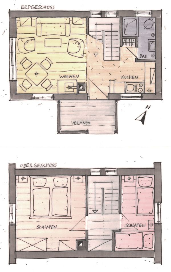 Grundriß Ferienhaus EG und OG